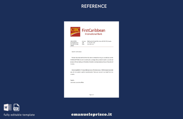 modello di riferimento per la chiusura della banca CIBC canadese in stile verifi